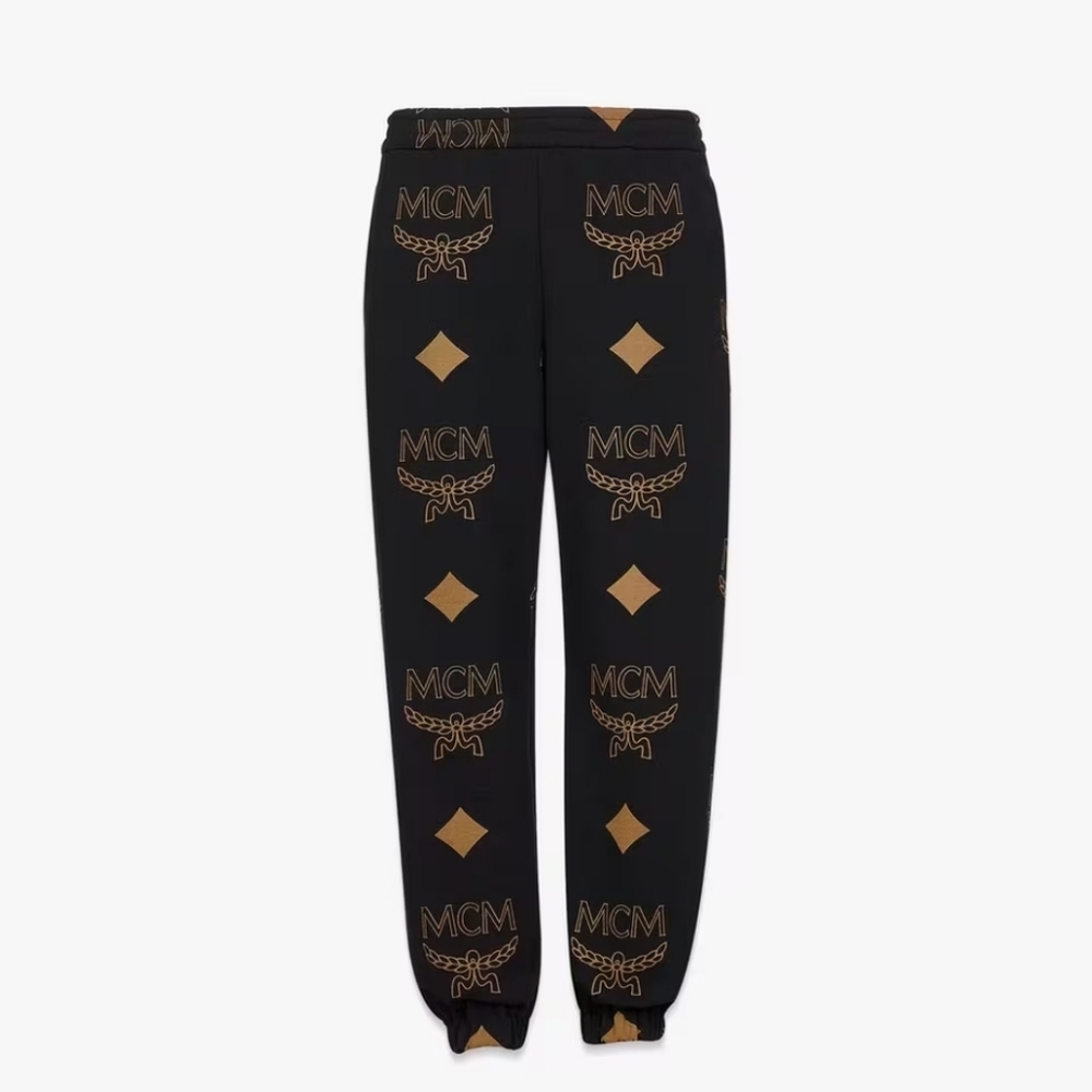 MCM Black Joggers with Brown Logo Print